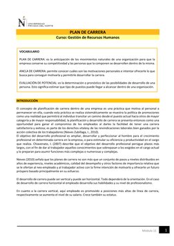 1 
Módulo 11 
PLAN DE CARRERA 
Curso: Gestión de Recursos Humanos 
 
 
 
 
 
 
 
 
 
 
 
 
 
 
 
INTRODUCCIÓN 
 
El conce