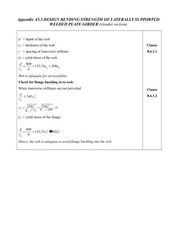 Appendix A5.3 DESIGN BENDING STRENGTH OF LATERALLY SUPPORTED
WELDED PLATE GIRDER (slender section)
 
d   = depth of the web
t