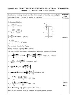 Appendix A5.4 DESIGN BENDING STRENGTH OF LATERALLY SUPPORTED
WELDED PLATE GIRDER (Plastic section)
Calculate the bending stre