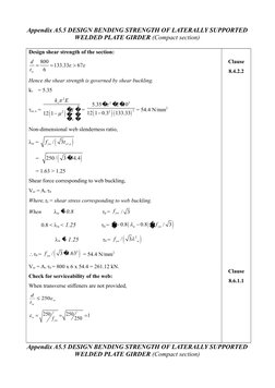 Appendix A5.5 DESIGN BENDING STRENGTH OF LATERALLY SUPPORTED
WELDED PLATE GIRDER (Compact section)
Design shear strength of t