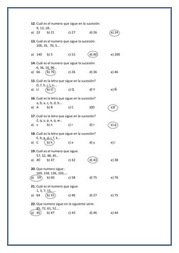 12. Cuál es el numero que sigue en la sucesión: 
9, 13, 18… 
a) 22  
b) 21  
c) 27  
d) 26  
e) 24 
 
13. Cuál es el numero q