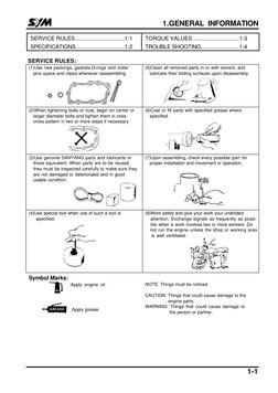 1.GENERAL INFORMATION 
1-1 
 
 
SERVICE RULES...................................1-1 
SPECIFICATIONS .........................