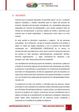 RESPONSABILIDAD SOCIAL VI                                  TEMA: INCLUSION EDUCATIVA     
6   
  
8.- RESUMEN  
Creem