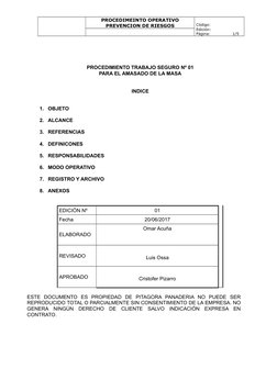 PROCEDIMEINTO OPERATIVO
PREVENCION DE RIESGOS
Código:   
Edición:                 
Página:                 1/5
 
PROCEDIMIENT