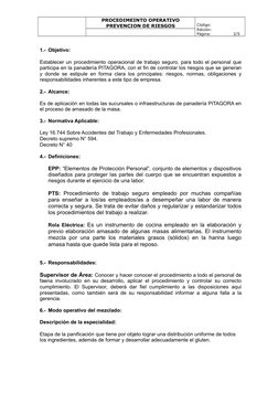 PROCEDIMEINTO OPERATIVO
PREVENCION DE RIESGOS
Código:   
Edición:                 
Página:                 2/5
1.- Objetivo: