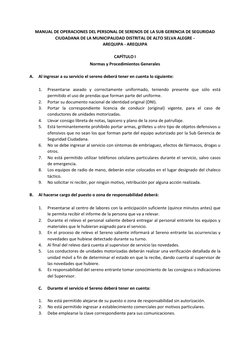 MANUAL DE OPERACIONES DEL PERSONAL DE SERENOS DE LA SUB GERENCIA DE SEGURIDAD
CIUDADANA DE LA MUNICIPALIDAD DISTRITAL DE ALTO