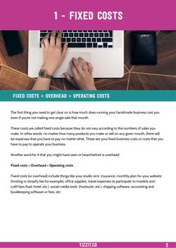 2
1 - fixed costs
The first thing you need to get clear on is how much does running your handmade business cost you 
even if