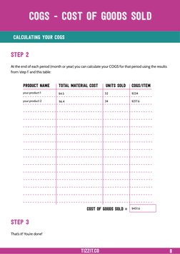 8
COGS - COST OF GOODS SOLD
STEP 2 
At the end of each period (month or year) you can calculate your COGS for that period usi