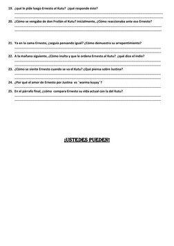 19. ¿qué le pide luego Ernesto al Kutu?  ¿qué responde éste? 
………………………………………………………………………………………………………………………………………………………………...