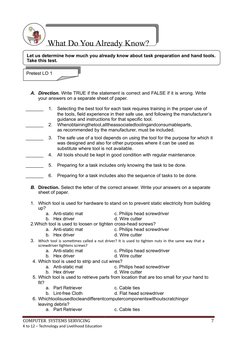 What Do You Already Know?
Let us determine how much you already know about task preparation and hand tools.
Take this test.
