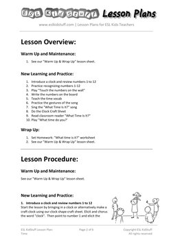 www.eslkidstuff.com | Lesson Plans for ESL Kids Teachers 
 
 
ESL KidStuff Lesson Plan: 
Time 
Page 2 of 6 
Copyright ESL K