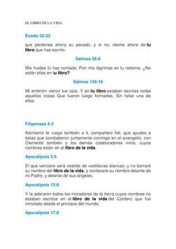 EL LIBRO DE LA VIDA 
 
Éxodo 32:32 
que perdones (https://www.bibliatodo.com/la-biblia/Reina-valera-1960/exodo-32) ahora su p