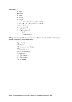 How to read and Write Chess Notation  © Scott Stringer - North Canterbury Chess 2006 
In summary: 
K King 
Q Queen 
R Rook 
B