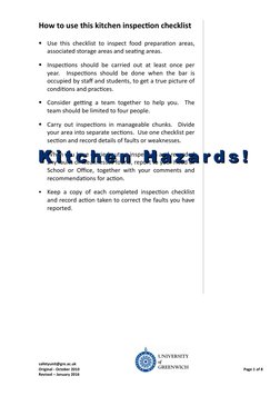 How to use this kitchen inspection checklist

Use this checklist to inspect food preparation areas,
associated storage areas