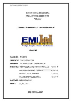 MATERIALES DE CONSTRUCCION 
 
ESCUELA MILITAR DE INGENIERÍA 
MCAL. ANTONIO JOSÉ DE SUCRE 
“BOLIVIA” 
 
 
                 TRA