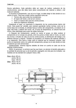 Campismo
Campismo
4
futuros patrulleros. Cada patrullero debe ser capaz de realizar cualquiera de las
construcciones; para el