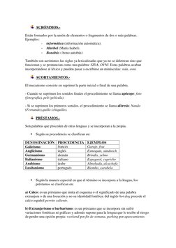 ACRÓNIMOS.- 
 
Están formados por la unión de elementos o fragmentos de dos o más palabras. 
Ejemplos: 
- 
informática (in