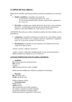 3) TIPOS DE PALABRAS.- 
 
Según todo lo estudiado anteriormente podemos clasificar las palabras por su estructura 
en: 
 Sim