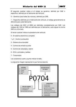Historia del OBD II 
2017 
 
El segundo carácter indica si el código es genérico, definido por SAE o 
específico, definido po