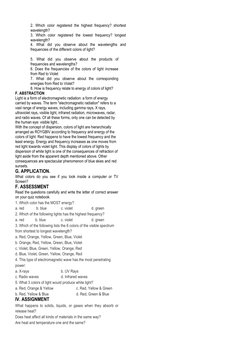 2. Which color registered the highest frequency? shortest 
wavelength? 
3. Which color registered the lowest frequency? longe