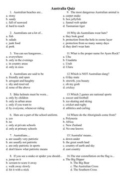 Australian Trivia Quiz Questions | PDF | Australia | Leisure