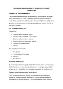 TANQUES DE ALMACENAMIENTO: TANQUES VERTICALES Y 
TELEMEDICIÓN 
TANQUES DE ALMACENAMIENTO  
Los tanques de almacenamiento de H