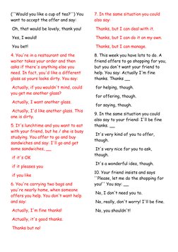 (''Would you like a cup of tea?'') You
want to accept the offer and say:
 Oh, that would be lovely, thank you!
 Yes, I would!