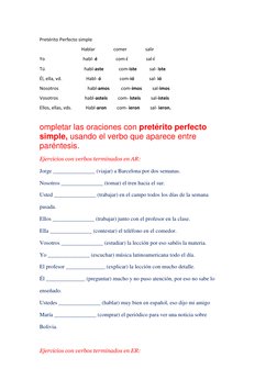 Pretérito Perfecto simple 
                                    Hablar                comer                salir 
Yo
