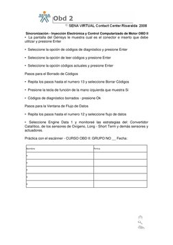Sincronización - Inyección Electrónica y Control Computarizado de Motor OBD II 
 
 
•  La pant
