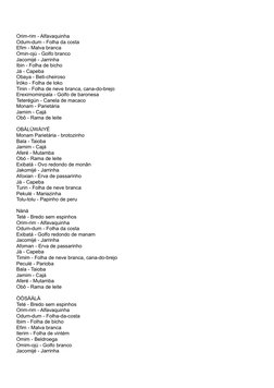 Orim-rim - Alfavaquinha 
Odum-dum - Folha da costa 
Efim - Malva branca 
Omin-ojú - Golfo branco 
Jacomijé - Jarrinha 
Ibin -