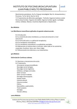 INSTITUTO DE PSICONEUROACUPUNTURA 
JUAN PABLO MOLTO PROGRAMA 
2016 
 
Instituto de Psiconeuroacupuntura Juan Pablo Moltó Edif