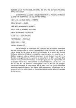 OSOGBO UNLO. PA IRE OWO, IRE OMA, IRE AYE, IRE DE WUANTOLOKUN,
ARIKU BAGBAWUA.
 SE AGARRA EL CARACOL Y SE LE PRESENTA A LA PE