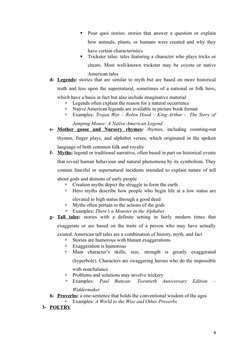 
Pour quoi stories: stories that answer a question or explain
how animals, plants, or humans were created and why they
have