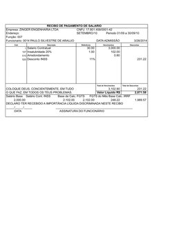 RECIBO DE PAGAMENTO DE SALARIO
Empresa: ZINGER ENGENHARIA LTDA
CNPJ: 17.801.458/0001-42
Endereço: 
SE