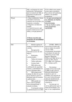 SQL, un lenguaje de cuarta 
generación y herramientas 
para la inclusión de SQL en 
programas de aplicación.  
*Desventajas