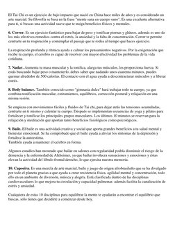 El Tai Chi es un ejercicio de bajo impacto que nació en China hace miles de años y es considerado un 
arte marcial. Su filo