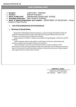 Work Experience Sheet for Master Teacher I | PDF | Education Theory ...