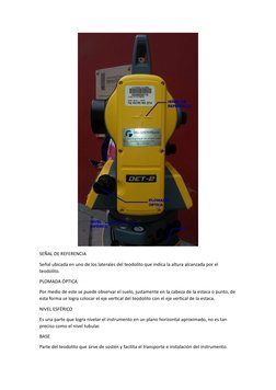 SEÑAL DE REFERENCIA
Señal ubicada en uno de los laterales del teodolito que indica la altura alcanzada por el 
teodolito.
PLO