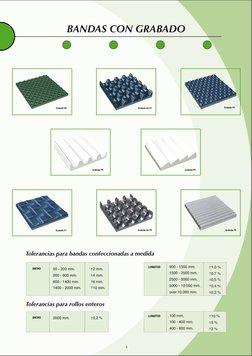BANDAS CON GRABADO
900 - 1500 mm.
1500 - 2500 mm.
2500 - 5000 mm.
5000 - 10.000 mm.
over 10.000 mm.
LONGITUD
1,0 %
0,7 %
0,5