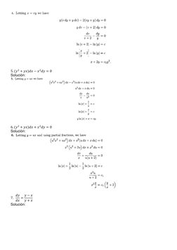  
 
5. (𝑦2 + 𝑦𝑥)𝑑𝑥−𝑥2𝑑𝑦= 0 
Solución: 
 
 
6. (𝑦2 + 𝑦𝑥)𝑑𝑥+ 𝑥2𝑑𝑦= 0 
Solución: 
 
 
7.  𝑑𝑦
𝑑𝑥= 𝑦−𝑥
𝑦+ ?