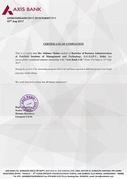 AXISB/GURGAON/2017-2018/SUMINT/311 
       07th Aug 2017 
 
 
 
 
 
 
CERTIFICATE OF COMPLETION 
 
 
This is to c