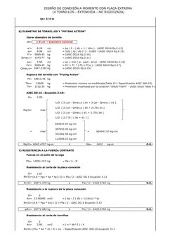 DISEÑO DE CONEXIÓN A MOMENTO CON PLACA EXTREMA 
(4 TORNILLOS - EXTENDIDA - NO RIGIDIZADA)
tp= 3/4 in
tp=
19 mm
6) DIAMETRO DE