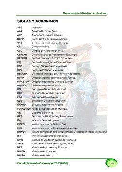 Municipalidad Distrital de Hualhuas 
 
 
Plan de Desarrollo Concertado (2015-2030) 
4 
SIGLAS Y ACRÓNIMOS 
ABS 
 
 Absolu