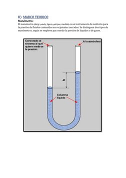 II)  MARCO TEORICO 
Manómetro: 
El manómetro (del gr. μ (http://es.wikipedia.org/wiki/Idioma_griego)ανός, ligero y μέτρον, me