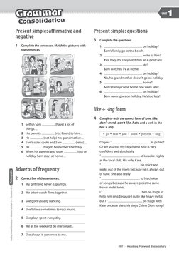 Present simple: affirmative and 
negative
1 	 Complete the sentences. Match the pictures with 
the sentences.
a
c
e
b
d
f
1