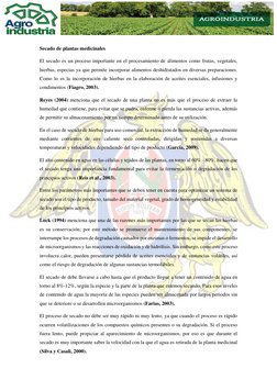 Secado de plantas medicinales 
El secado es un proceso importante en el procesamiento de alimentos como frutas, vegetales