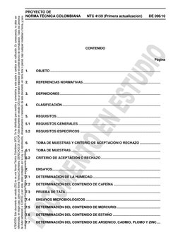 PROYECTO DE 
NORMA TÉCNICA COLOMBIANA 
NTC 4159 (Primera actualización) 
DE 096/10 
 
 
 
 
 
 
 
CONTENIDO 
 
 
Página