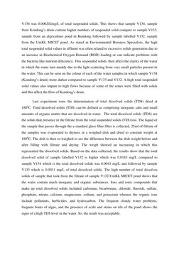 V134 was 0.000202mg/L of total suspended solids. This shows that sample V134, sample 
from Kendong’s drain contain higher num
