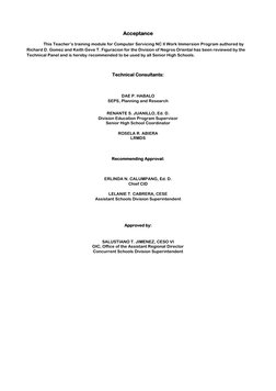 Acceptance 
This Teacher’s training module for Computer Servicing NC II Work Immersion Program authored by 
Richard D. Go
