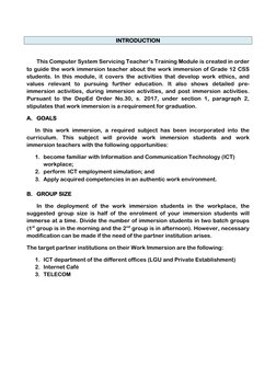 INTRODUCTION 
 
 
This Computer System Servicing Teacher’s Training Module is created in order 
to guide the work immer